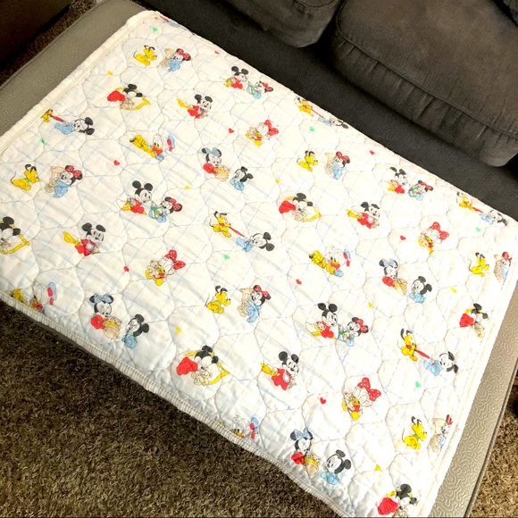 Vintage Disney Baby Quilt Blanket Mickey & Minnie